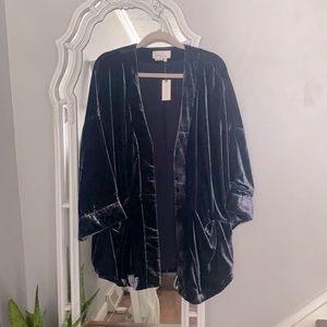 Anthropologie navy blue velvet jacket blouse